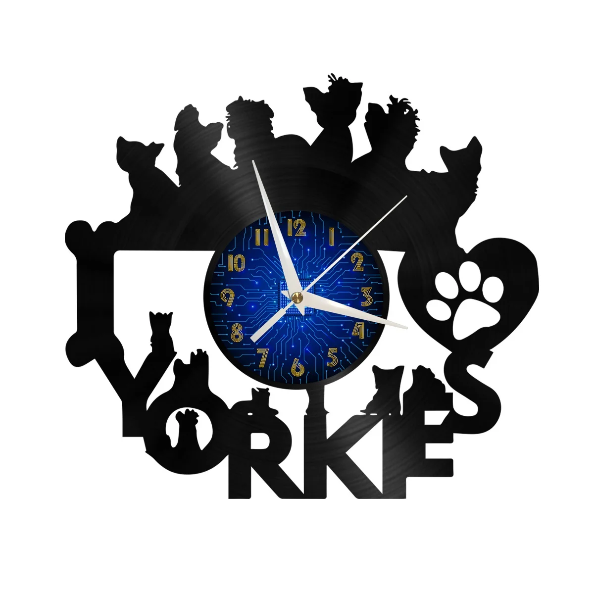 

Yorkies Dog Theme Vinyl Wall Clock, Vinyl Record Clock Wall Art Silent & Non-ticking