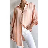 cinessd 2022 autumn swallowtail casual blouse turn down collar 34 flare sleeve single breasted lace up office lady tops blouse