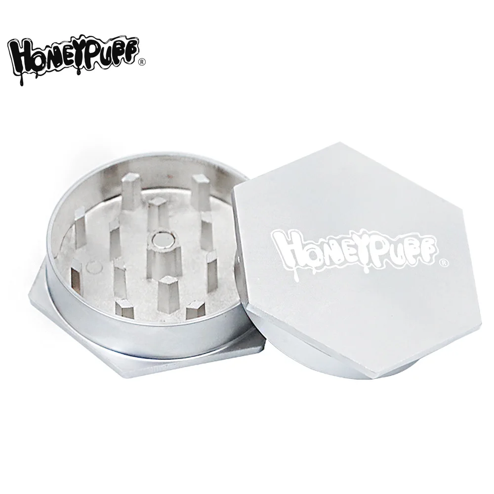 

HONEYPUFF Metal Smoking Grinder Zinc Alloy Tobacco Herb Grinder With Hexagon Design 2 Layers 50mm Crusher Spice Miller