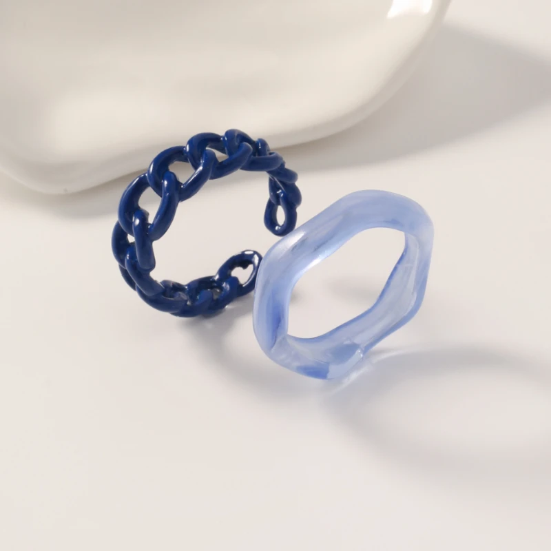 Женское акриловое кольцо с голубым сердцем универсальное милое в Корейском