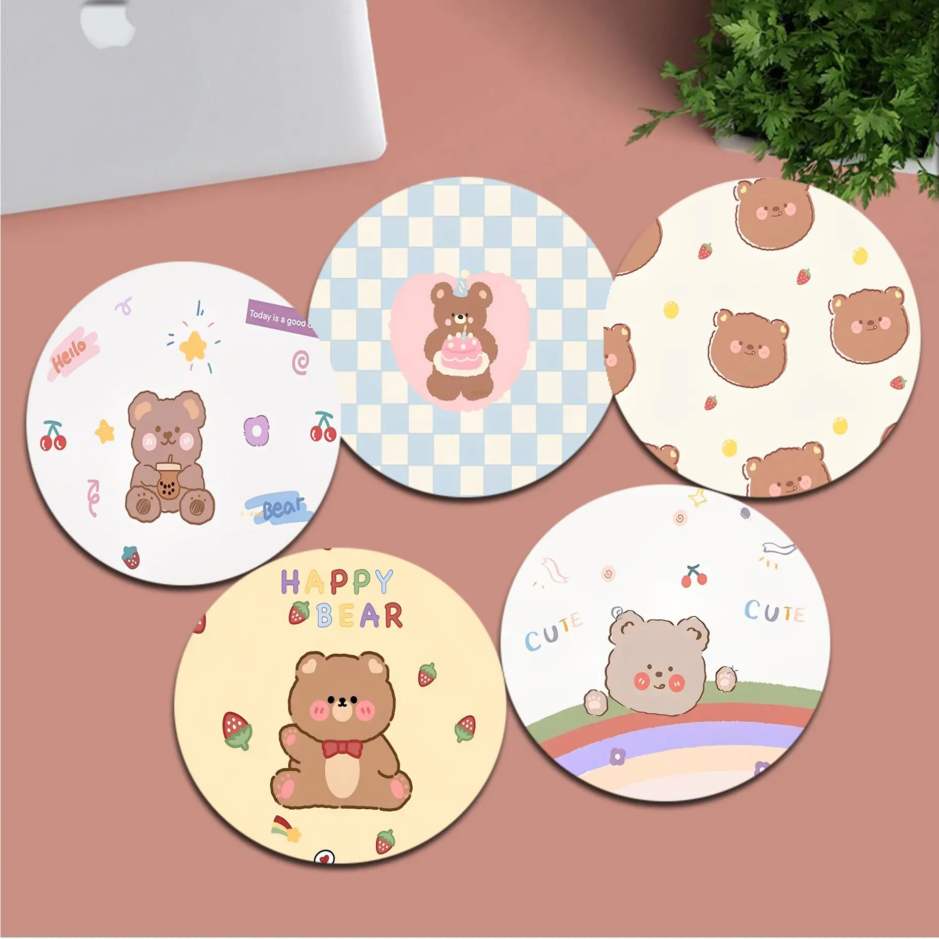 

Cartoon Bear Anti-Slip Round Desktop Desk Mat Kawaii Gaming Accessories Students Writing Pad Mouse Pad For Teen Girls Bedroom