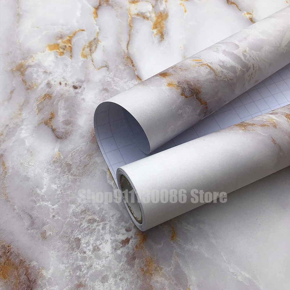 White/Gold Contact Paper Marble Matte Self-Adhesive Wallpaper Counter Top Stick on Film Wall Stickers Kitchen Home Decor