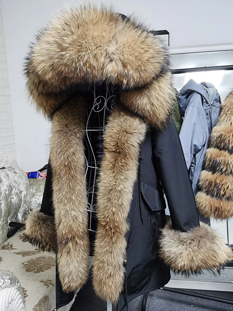 2022 New Winter warm Coat Natural Real Fox fur Jacket Hooded Black Woman Parkas Mulher Parkas Women's Jacket images - 6