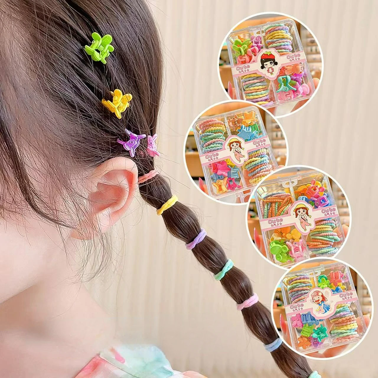

Korean Fashion Mini Grab Clip Baby Scrunchie Hair Accessories Children's Rubber Band Clip Does Not Hurt Hair Set