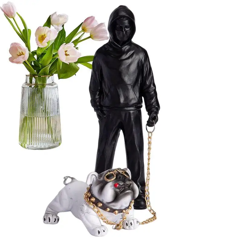 

Man And Dog Statue Dog Figurine For Desk Resin Art Mini Landscape Ornament Desktop Fairy Garden Decoration Resin Dog Figurine
