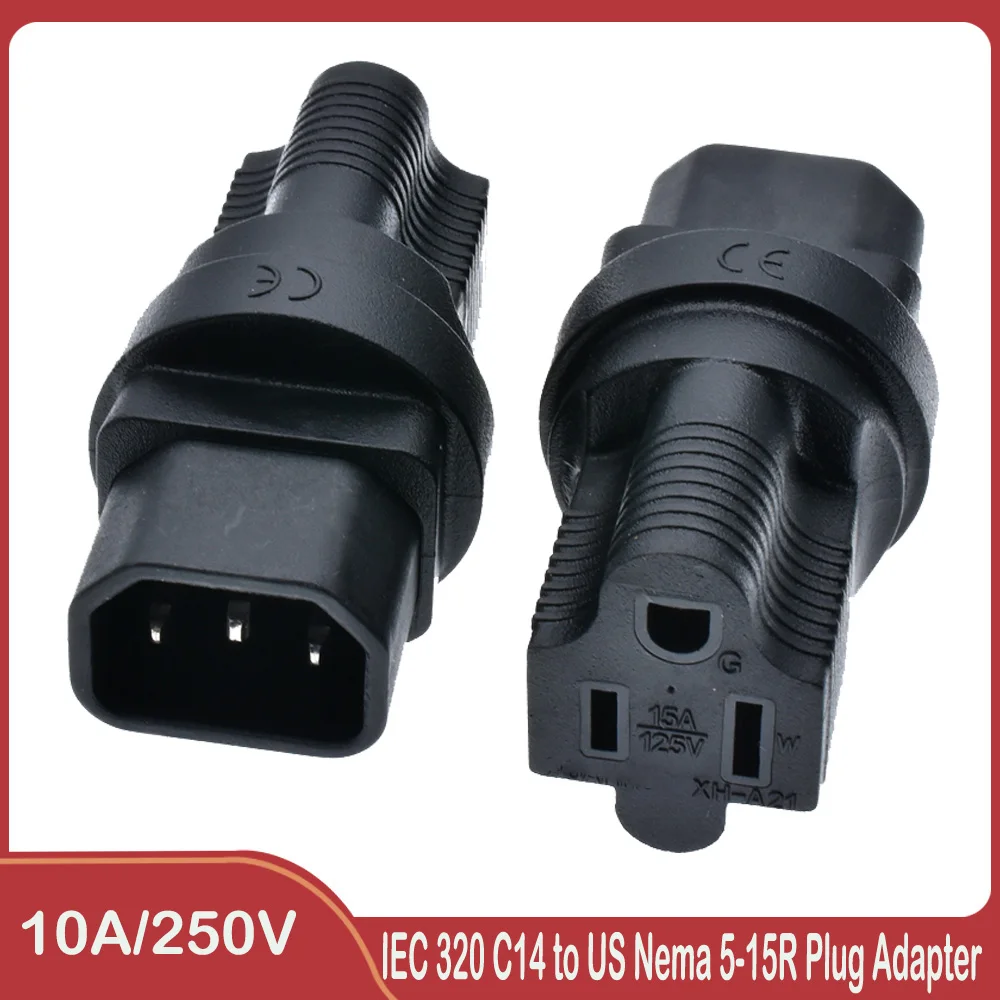 

US NEMA 5-15R Female to IEC 60320-C14 Male Travel Power Adapter USA American 3 Prong Receptacle To C14 Power Converter Connector