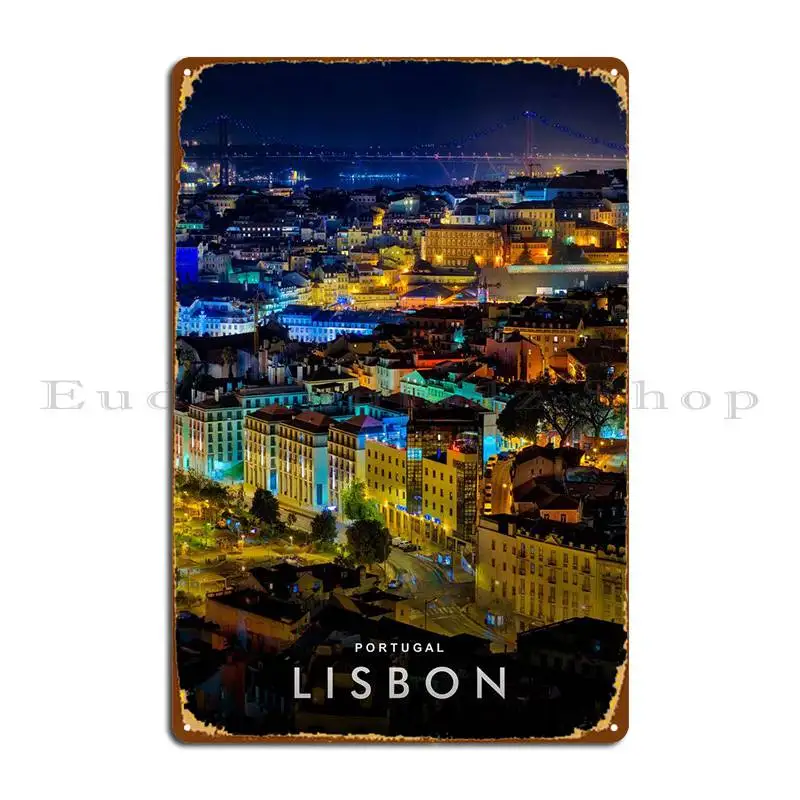 Лиссабон ночной вид металлический знак паб роспись настенный Декор Настенный декор печатный плакат жестяной знак плакат