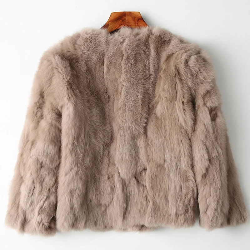 Full Fur Coat Women Design Rabbit Fur Coat Natural Full Fur Coat O Neck Fashion Slim Thin Rabbit Fur Coat