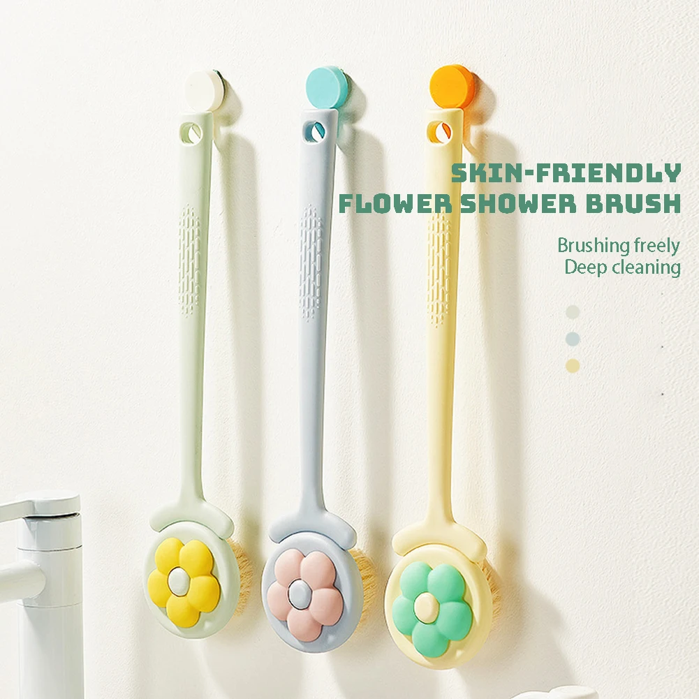 

Cartoon Flower Body Scrubber Long Handle Exfoliating Shower Scrub Brush Bathroom Supplies