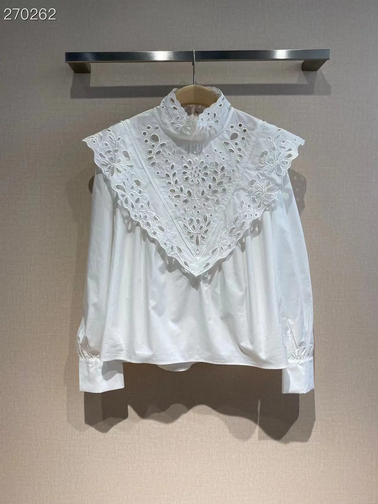 

Fyion High Quality Women's Top Fashion Runway Embroidery Blouse Long Sleeves Vacation Summer 2022 New Cotton Blouse