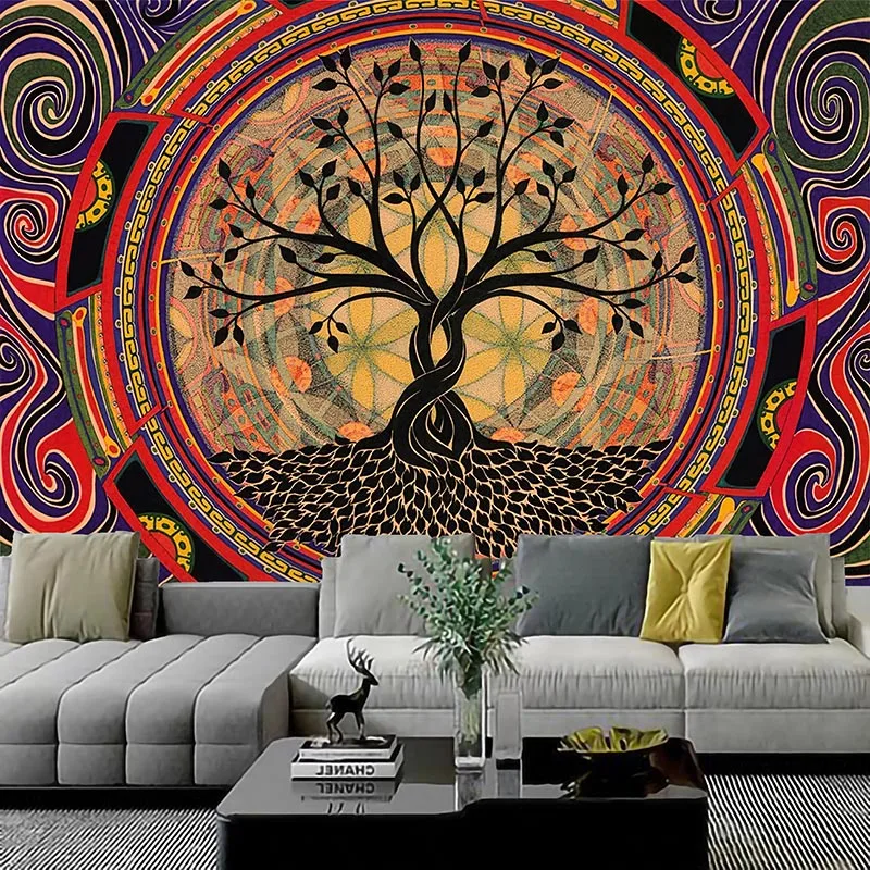 

India Psychedelic Tree Tapestry Mandala Wall Hanging Macrame Hippie Tapestries for Living Room Home Decor Hippie Room Decor