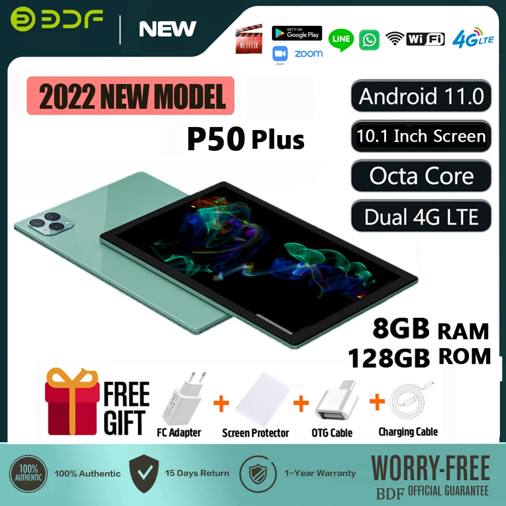 BDF P50 Plus New 10.1 Inch Tablet Pc Octa Core 8GB RAM 128GB ROM Tablet 4G Network Phone Bluetooth 5.0 Android 11.0 Tab Pad 2023