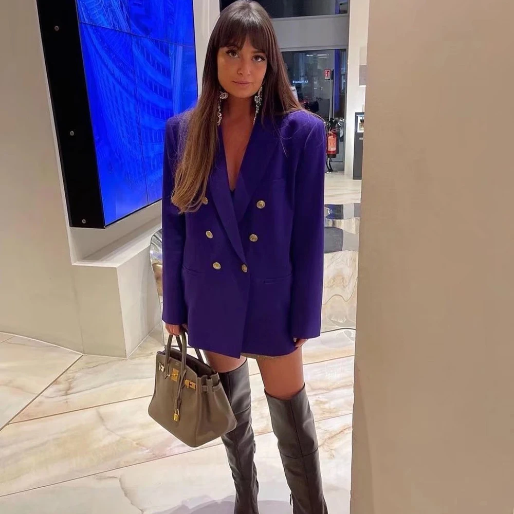 Женский двубортный блейзер с длинным рукавом повседневный пурпурный Блейзер