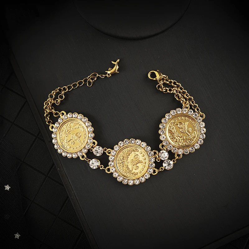 

Dubai Muslim Middle East Totem Chain Bracelet Charm Bracelet Turkish Coin Gold Charm Bracelet Bride Arab Women Jewelry