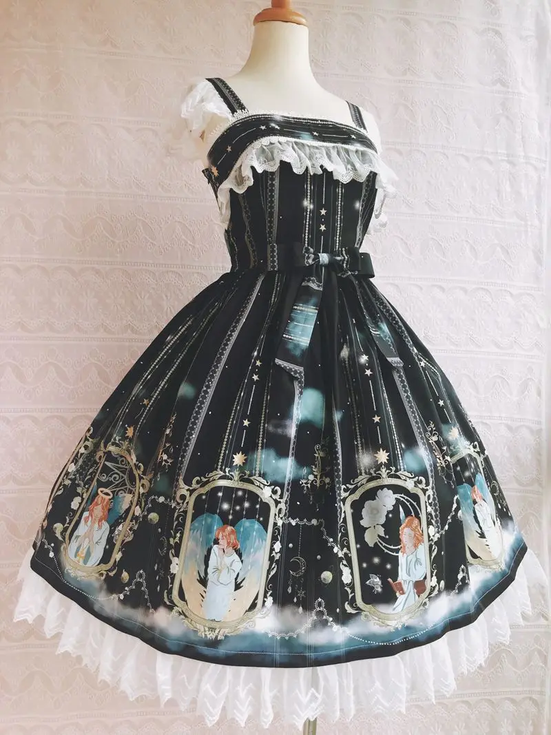 

Платье Лолита с кружевной отделкой без рукавов с принтом Оливера благословения Лолита джемпер-юбка