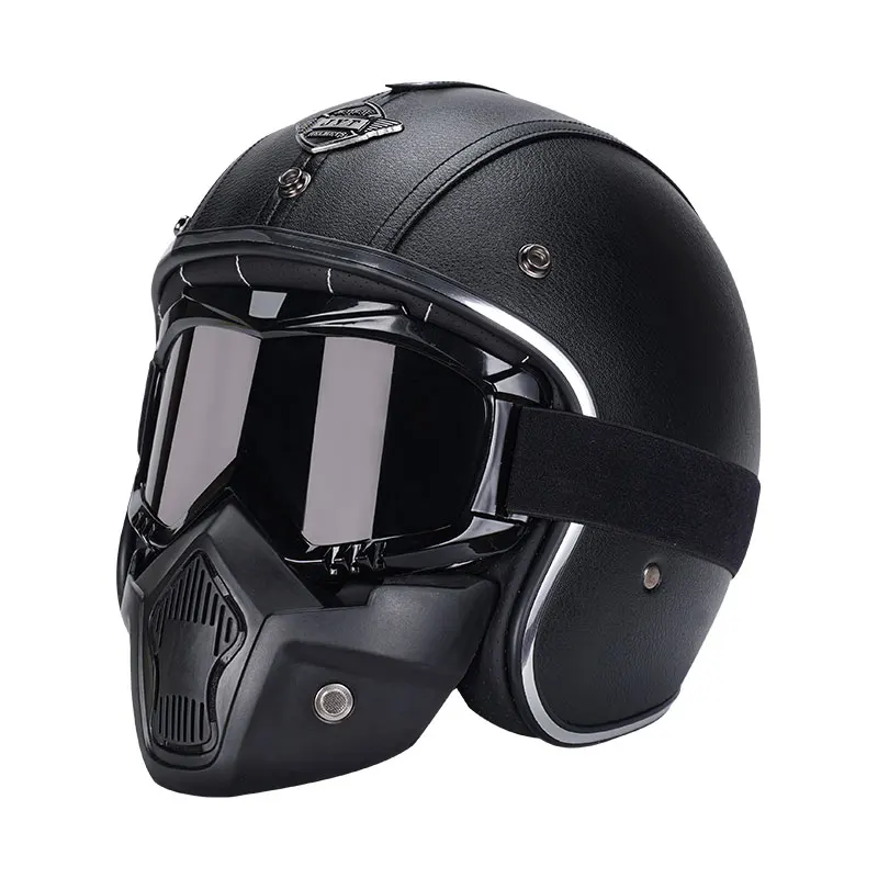 Женские и мужские кожаные шлемы ручной работы с открытым лицом мотоциклетные