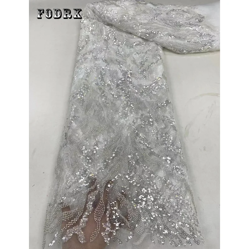 

Latest Beads African Lace 2023 High Quality Sequins Nigerian French Tulle Lace Fabric Embroidery for Women DressZX75