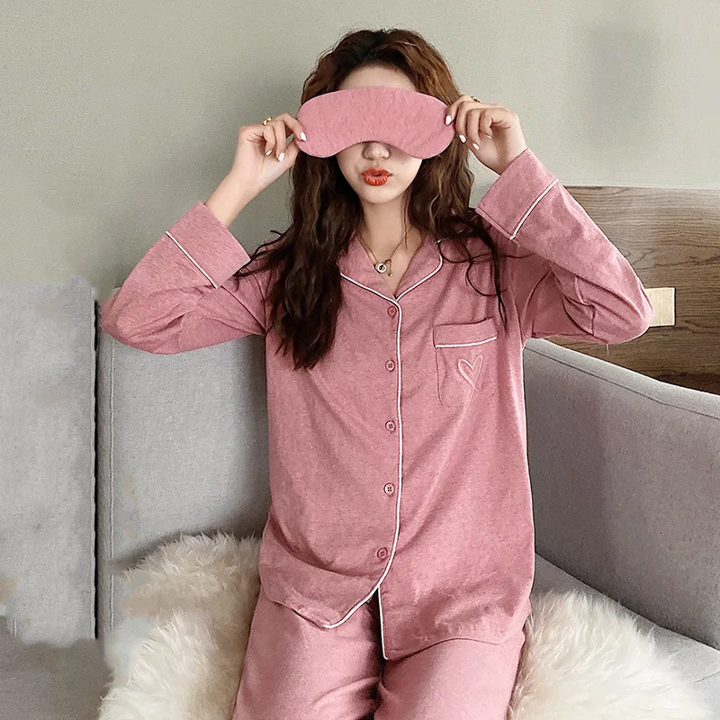 Colored Cotton Pajamas for Women Long Sleeve Button Down Pajamas Set Two Piece Sleepwear PJS Lounge Wear
