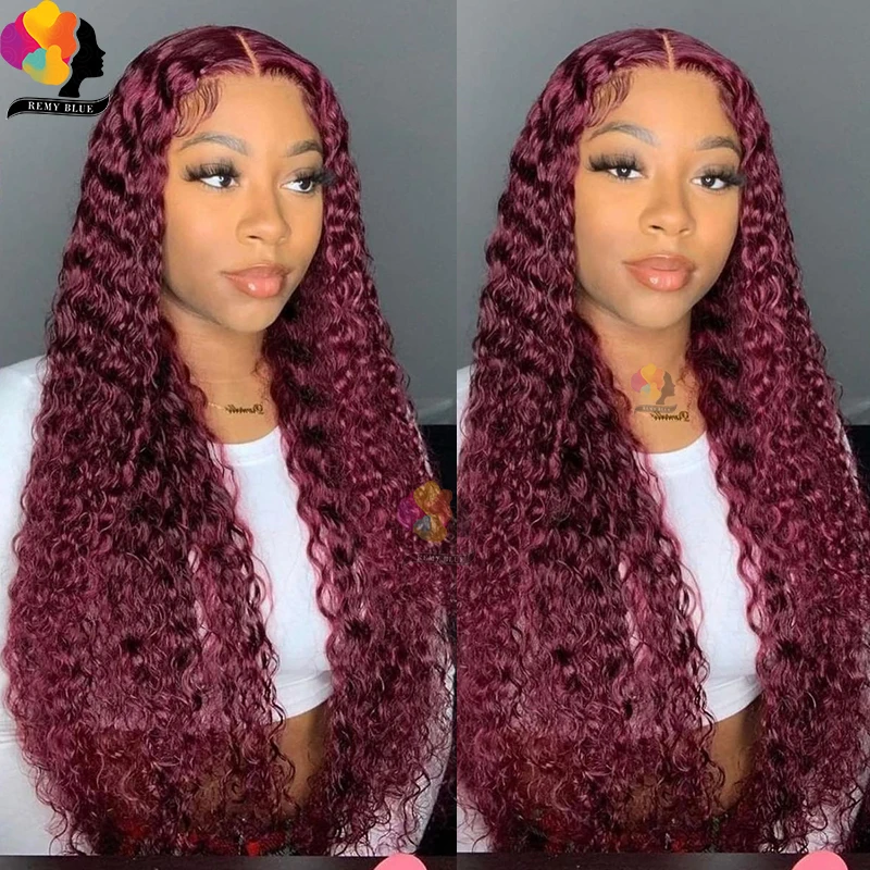 

99J Burgundy Lace Front Human Hair Wigs Deep Curly 13×4 Frontal Wig Human Hair For Women Pre-Plucked Transparent Lace Front Wig