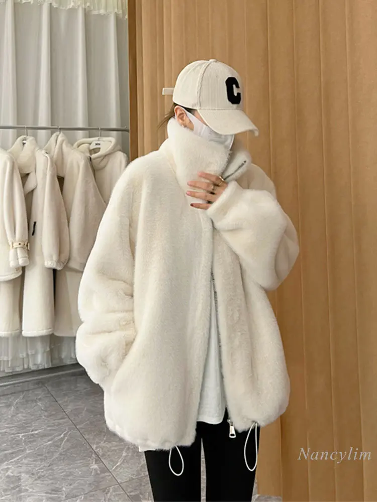 2022 Autumn and Winter New Artificial Mink Fur Coat Women Mid-Length Thickened Warm Overcoat Lamb Fur Jacket Students Streetwear