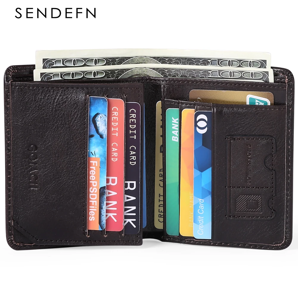 SENDEFN Classic Style Wallet Genuine Leather Men Wallets RFID Blocking Short Male Purse Card Holder Wallet