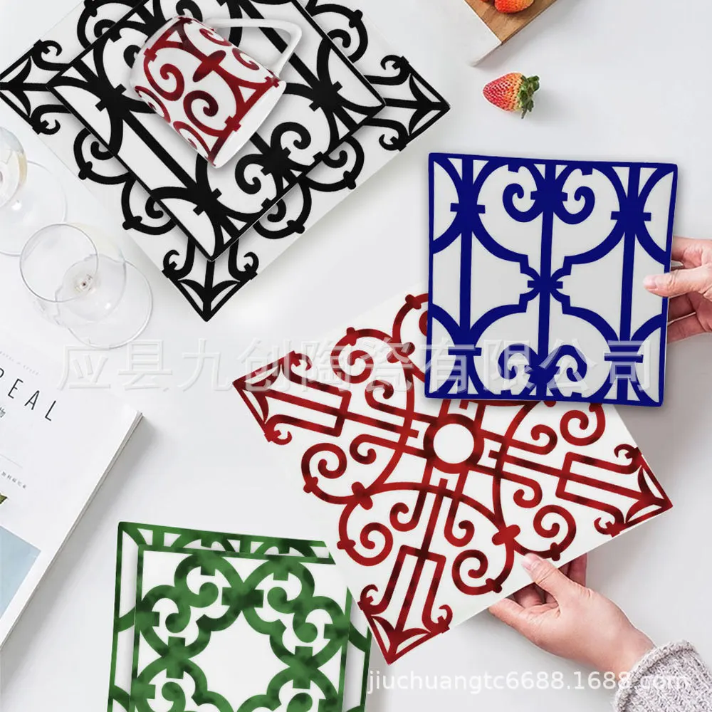 

Ceramic Square Plate Hand Painted Red Iron Black Iron Wedding Art Dinner Plate Creative round and Square Ins Style Tableware