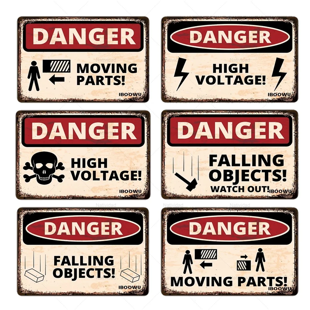 

Vintage Warning Text Retro Poster Note Danger Zone Metal Signs High Voltage Attention Warning Plaque Intrusion Wall Decoration