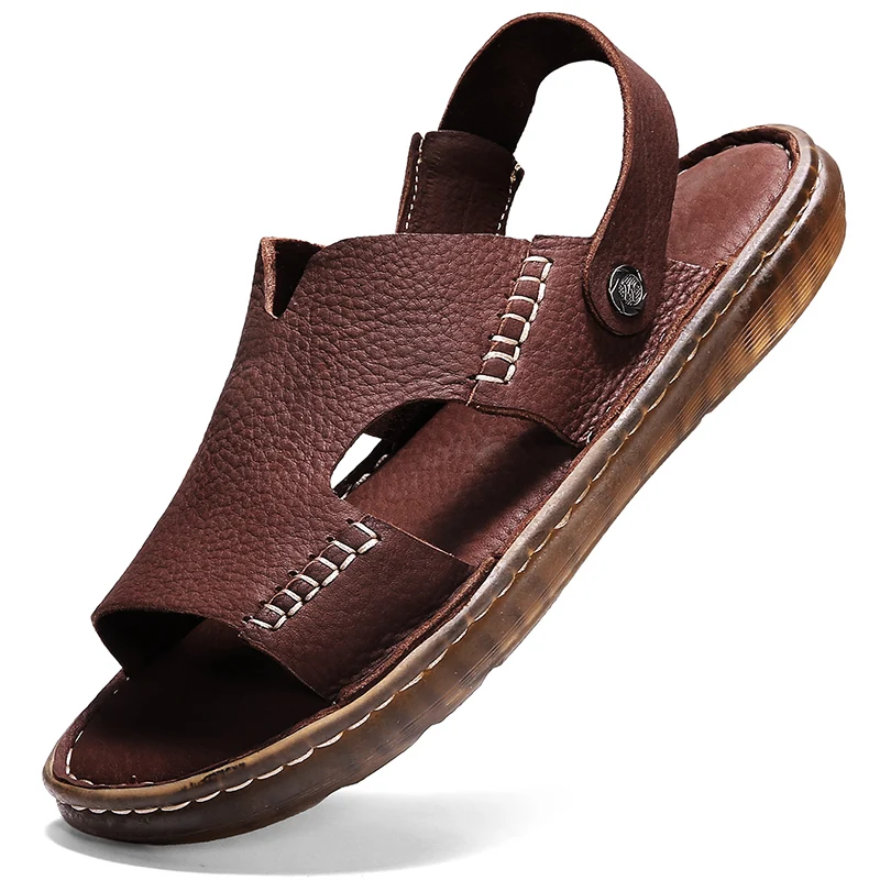 

Summer New Genuine Leather Non-Slip Sandals Men's Soft Bottom Slippers Dual-Purpose Sandals Men platform sandals