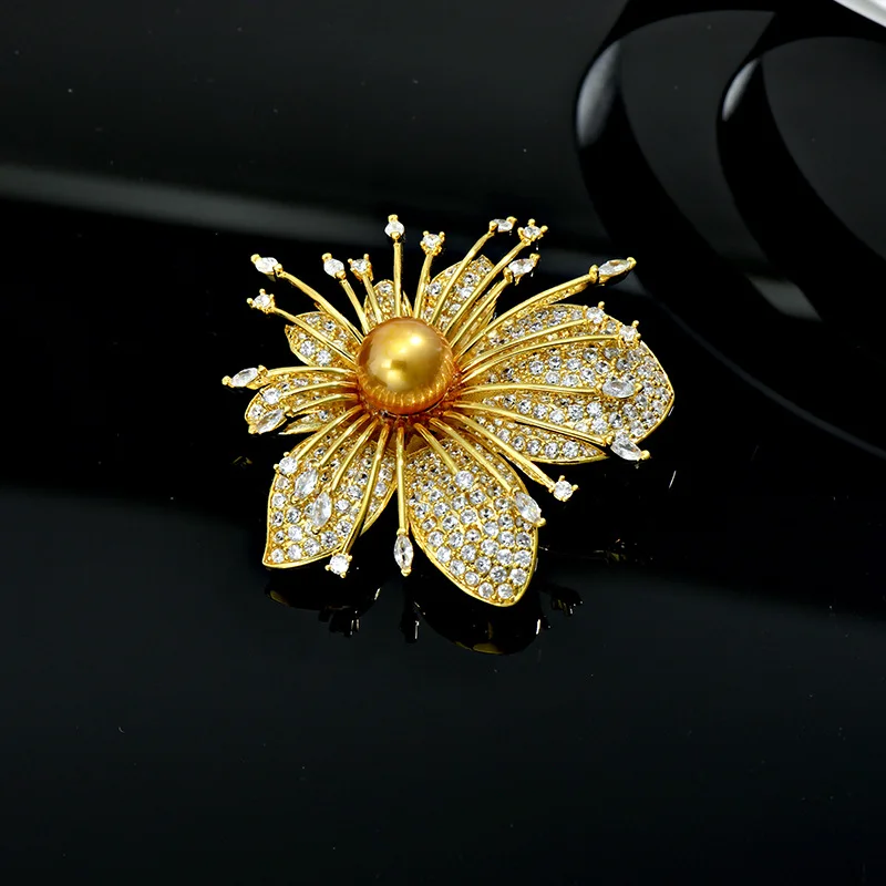 

Light luxury High Quality Copper Inlaid zircon Orchid Elegant Dress Coat Brooch