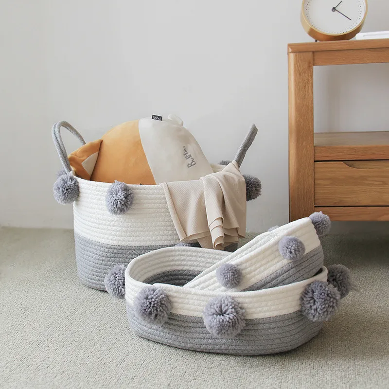 Ins Nordic Cotton Thread Woven Storage Basket Clothing Magazine Desktop Toys Dirty Clothes Basket Snack Storage Basket