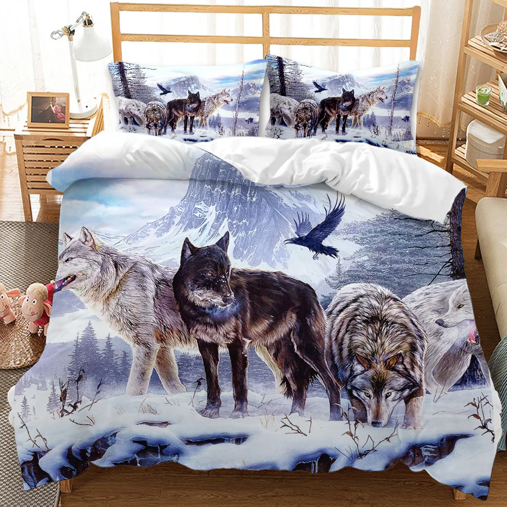 

Quilt Cover Wild Snow Wolf Theme Polyester Duvet Cover for Kids Teens Boys Wolf Comforter Cover Queen/King Size animal Printed