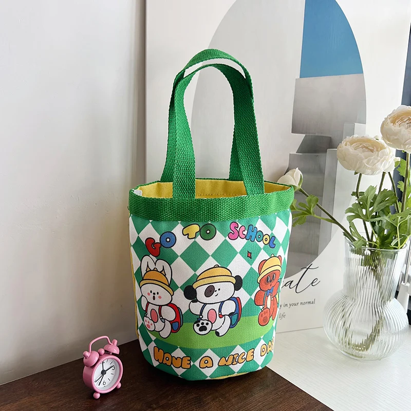 Lovely Printed Hand Canvas Bag Korean Version Girl Bento Bag Folding Design Students Versatile Work Small Cylinder Hand Bag M515