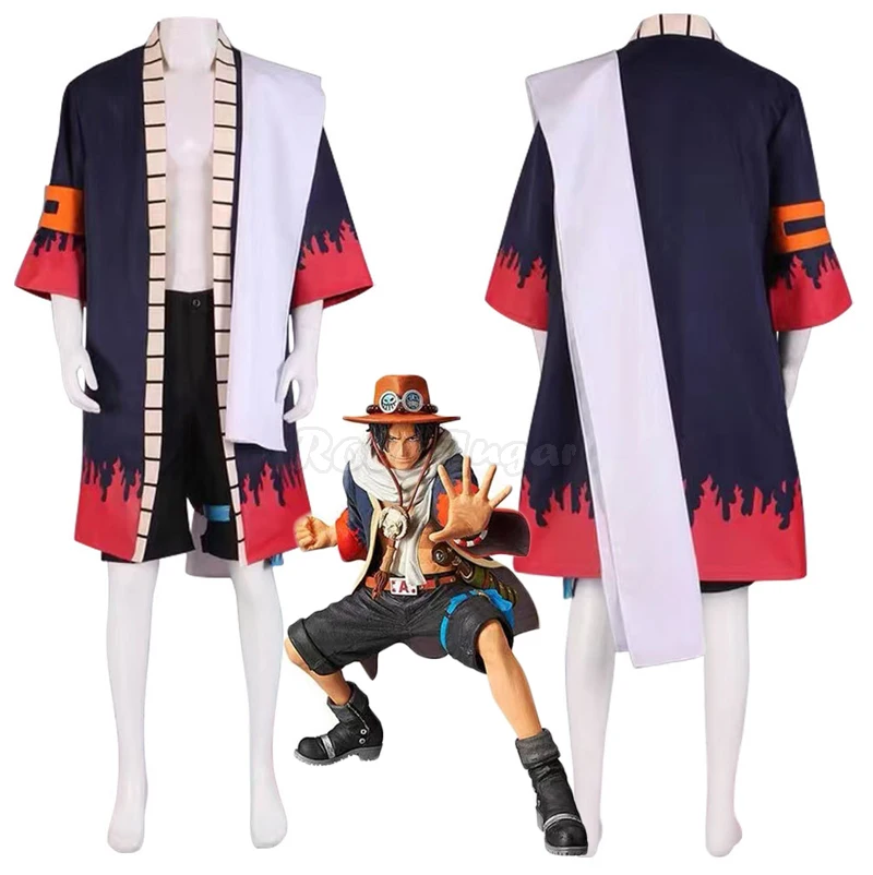 

Anime One Piece Portgas D Ace Cosplay Costumes Men Tops + Shorts + Hat Halloween Party Show Outfits