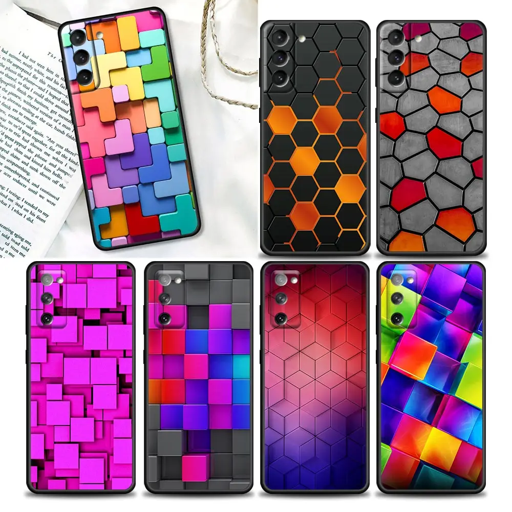 

Phone Case for Samsung Galaxy S22 S7 S8 S9 S10e S21 S20 Fe Plus Ultra 5G Soft Silicone Case Cover 3D Colorful Block Splicing
