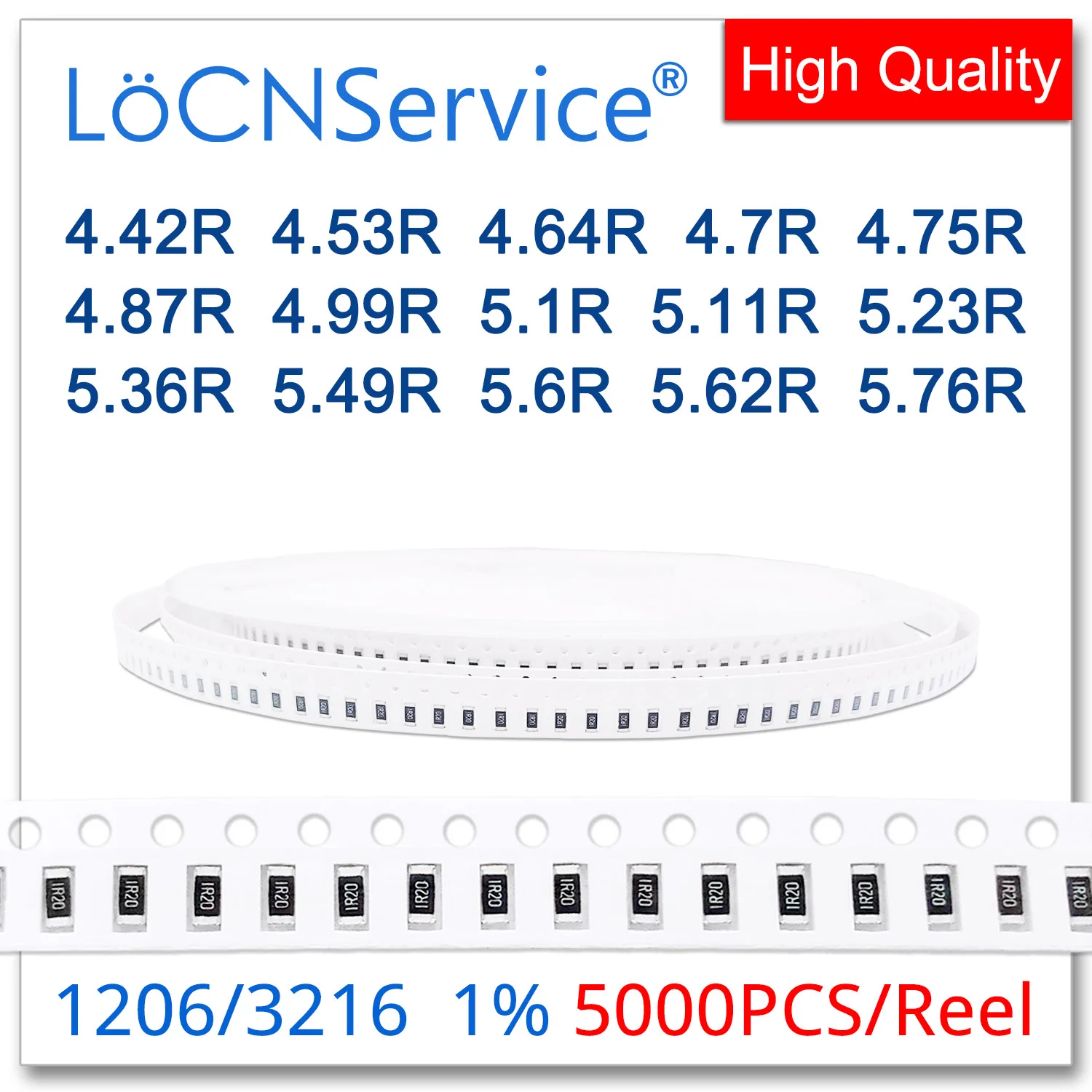 

LoCNService 1206 1% 5000PCS 4.42R 4.53R 4.64R 4.7R 4.75R 4.87R 4.99R 5.1R 5.11R 5.23R 5.36R 5.49R 5.6R 5.62R 5.76R 3216 Resistor