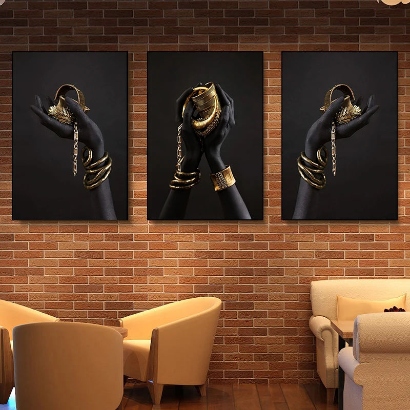 

Golden Classic Black Gold Hand and Woman Oil Painting African Art on Canvas Posters and Prints Art Living Room Home Decoration