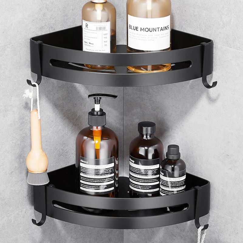 

Corner Shelf Bathroom Storage Shelves Aluminum Toilet Triangle Towel Storage Wall-free Punching Shower Rack Bathroom Accessories