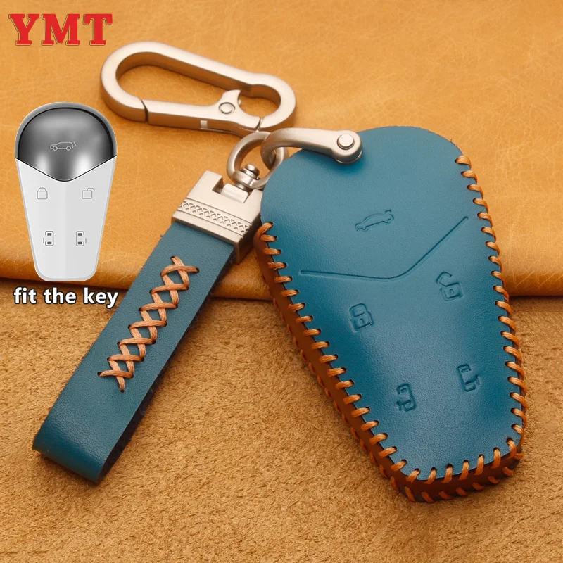 

Handmade Genuine Cow Leather Car Key Case for VOYAH Dreamer 5 Buttons Keychain Bag Shell Remote Protection Cover Accessories