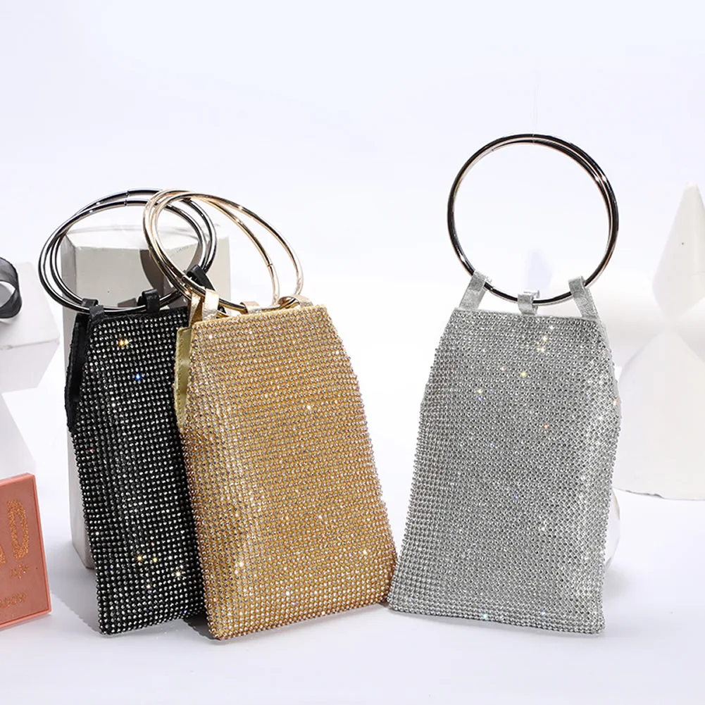

New Rhinestone Bag Diamond Dress Banquet Tote Bag Fashion Shiny Reflective Wristband Tote Party Bagsmini Phone Bag Dropshipping