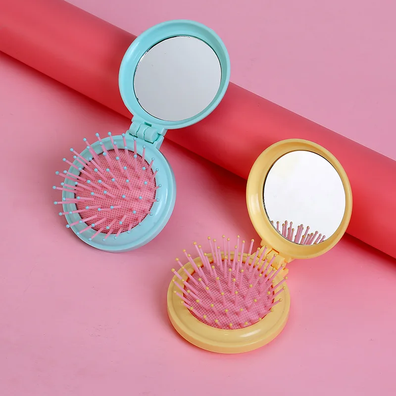 

1pc Creative Cartoon Girl Folding Airbag Hair Comb Folding Makeup Mirror Portable Aircushion Hair Styling Comb Head Massage Comb