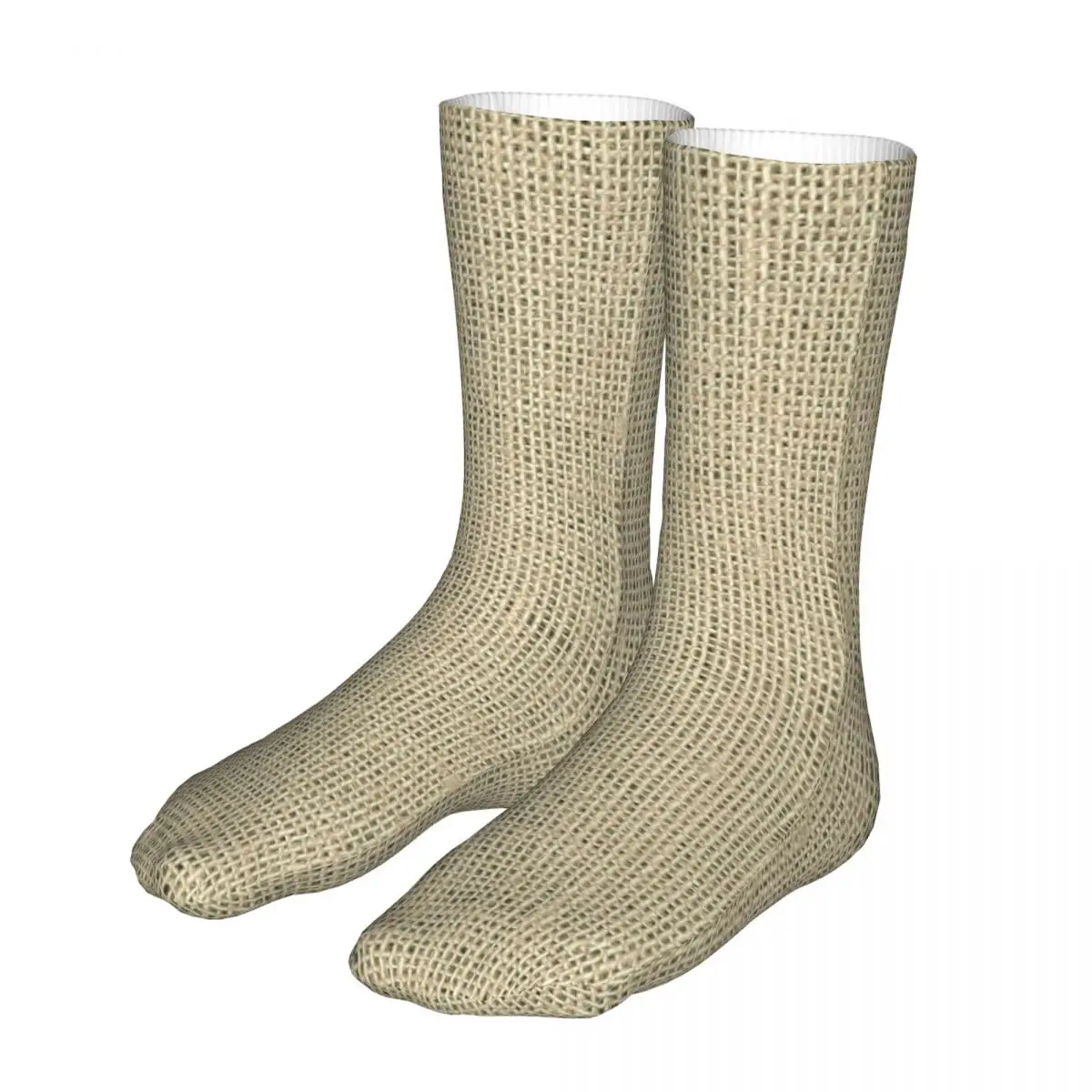 

Rustic Burlap Farm Style Texture Socks Men's Women's Casual Abstract Stripes Socks High Quality Spring Autumn Winter Socks Gifts