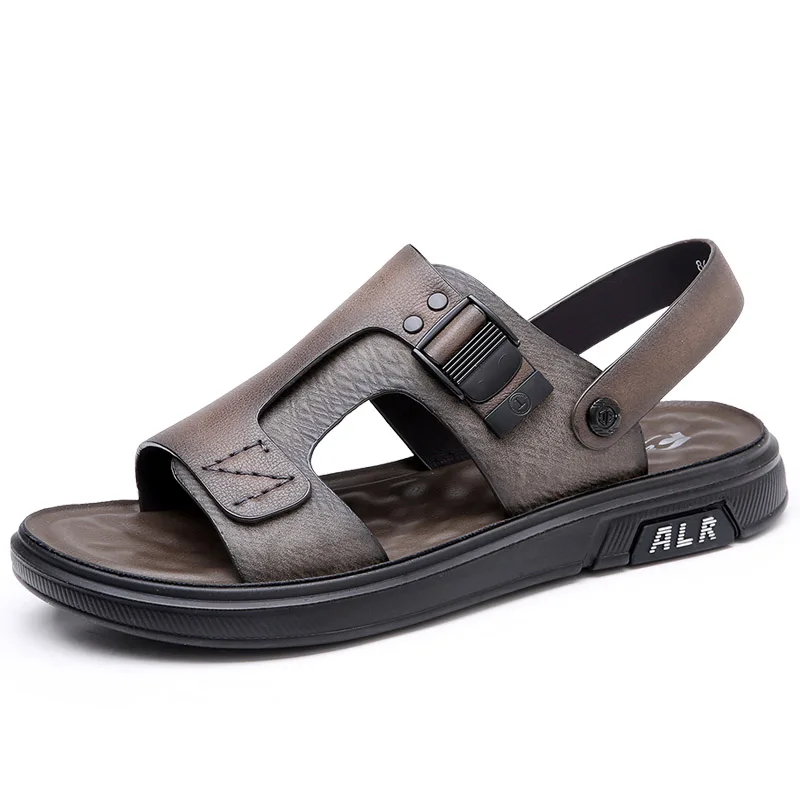 

Men's Casual Leather Sandals Beach Shoes Buckle Sandals Slippers Dual-Use Shoes Latex Cushion Shoes