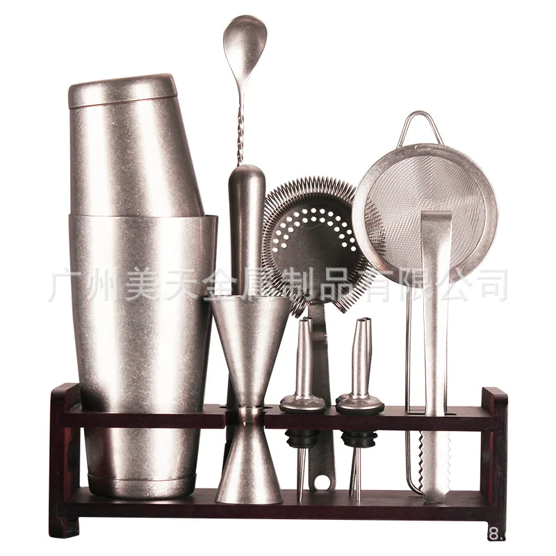 

Wooden Rack Shaker Set 304 Stainless Steel Wine Set 12-Piece Set Shaker Cocktail Shaker Set