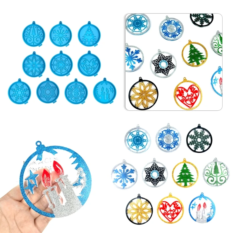

R3MC 1/10 Pieces Shiny Hollow Out Heart Resin Molds with Decorative Snowflake Heart Pattern Silicone Mold Keychain Pendant