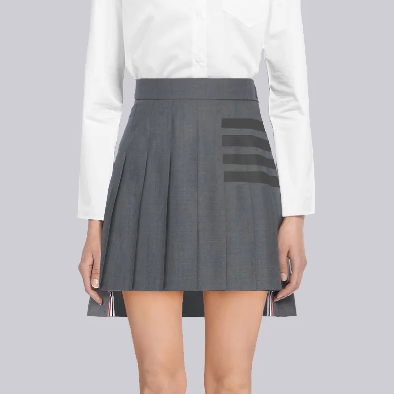 

TB THOM Women's Skirts Fashion High Waisted Black 4-bar Stripe Design Korean Pleated Dress Trend Harajuku Style A-Line Skirt