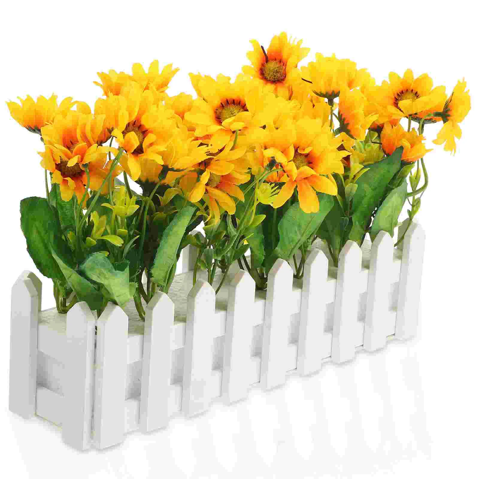 

Simulated Sunflower Artificial Flowers Desktop Fake Bonsai Potted With Fence Simulation Silk Indoor Emulation Ornaments