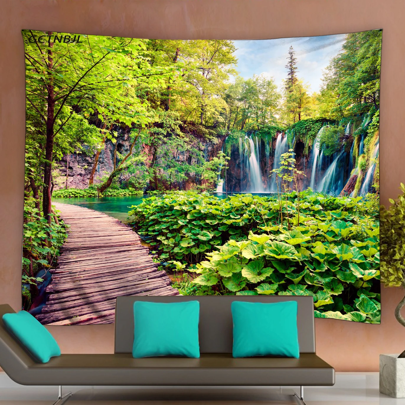 

Spring Waterfall Scenery Tapestry Wall Hanging Aesthetic Mountain Water Forest Nature LandScape Fabric Home Decor Wall Tapestry