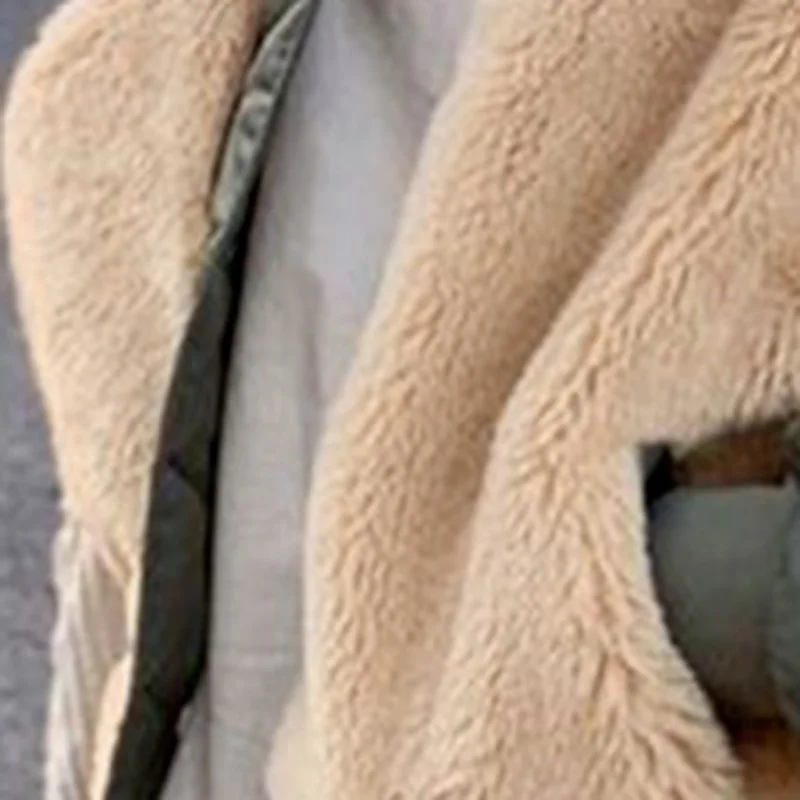 Parka Coat Women's Winter Warmth Stitching Velvet Thick Lamb Hair Zipper Casual Color Matching Cotton Coat Women's Clothing