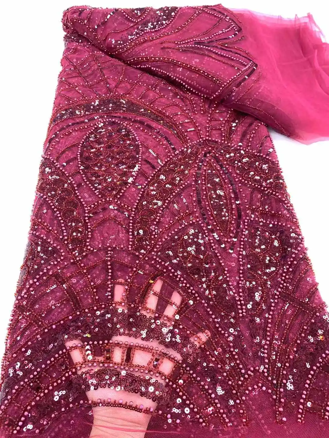 Французская кружевная ткань с бусинами вышивка нигерийская 2025 г. высокое