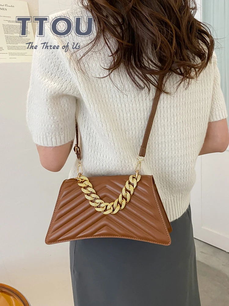 

Stripe PU Leather Flap Crossbody Bags For Women 2022 Ladies Brand Simple Trend Chain Shoulder Bags Designer Female Handbags
